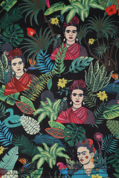 Lily Retro Off Shoulder Frida Kahlo Black Tropical Leaves Swing Dress