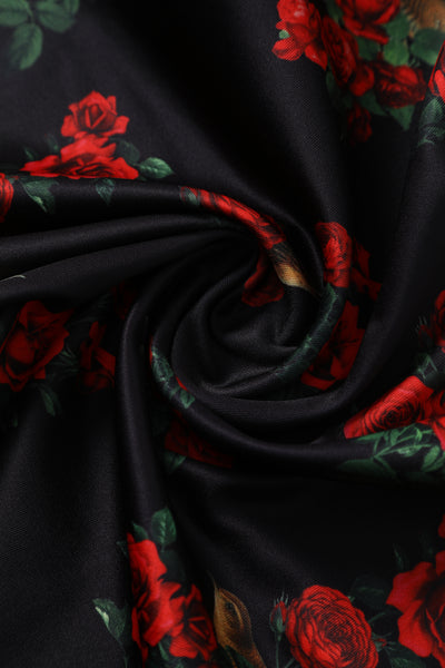 Lily Black Off Shoulder Roses & Bird Print Dress