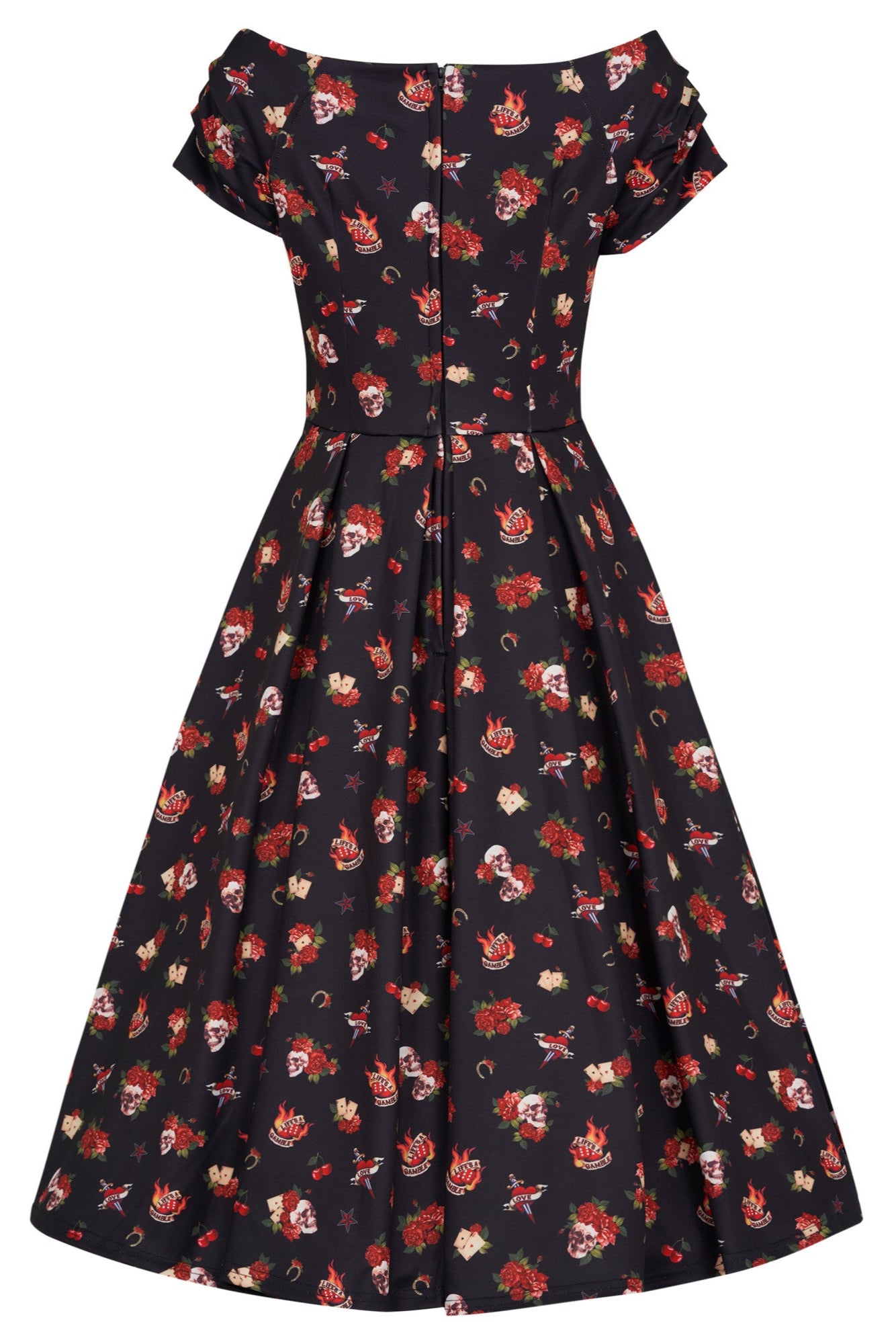 Lily Rockabilly Off Shoulder Skull & Rose Swing Dress