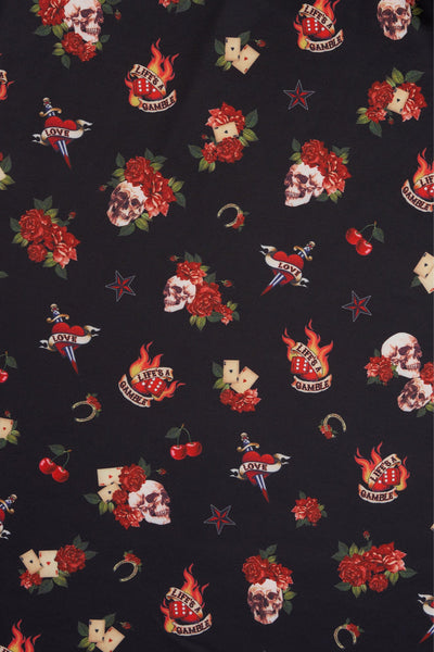 Lily Rockabilly Off Shoulder Skull & Rose Swing Dress
