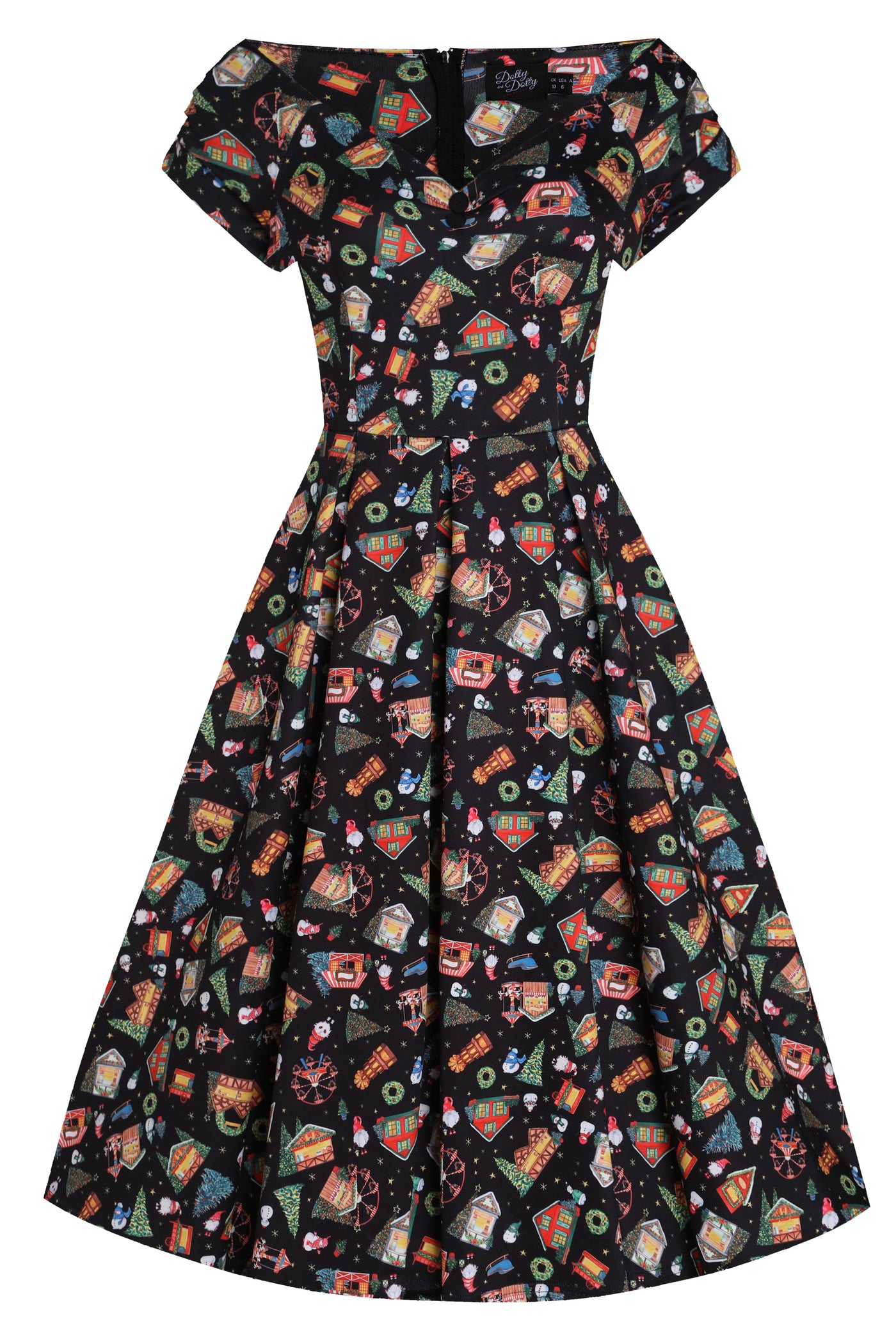 Lily Retro Off Shoulder in Black Christmas Fair Swing Dress