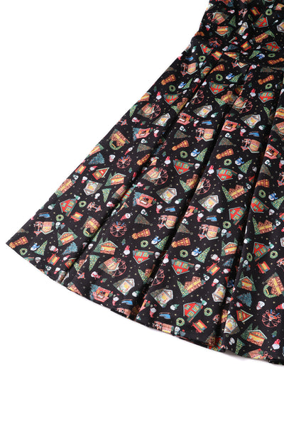 Lily Retro Off Shoulder in Black Christmas Fair Swing Dress