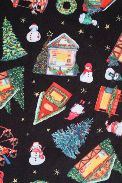 Lily Retro Off Shoulder in Black Christmas Fair Swing Dress