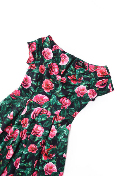 Lily Pink Camellia Off Shoulder Dress In Black