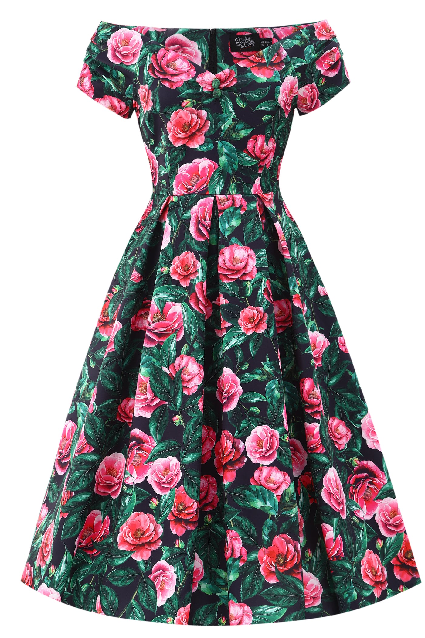 Lily Pink Camellia Off Shoulder Dress In Black