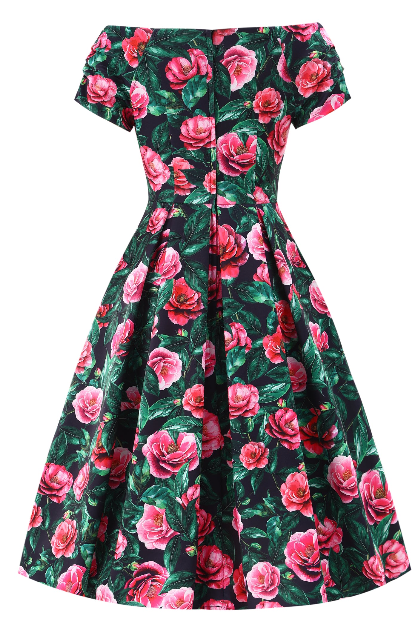 Lily Pink Camellia Off Shoulder Dress In Black