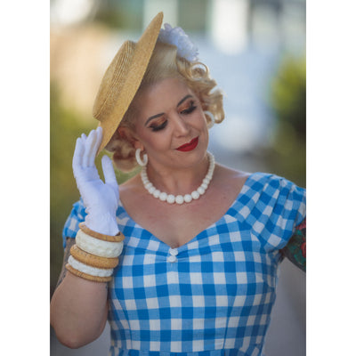 Lily Off Shoulder Blue Gingham Swing Dress
