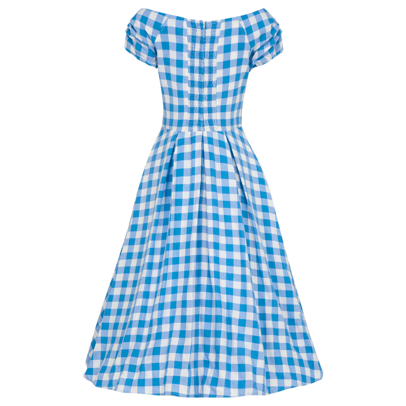 Lily Off Shoulder Blue Gingham Swing Dress