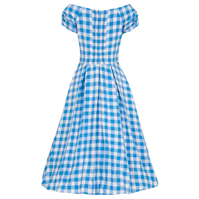 Lily Off Shoulder Blue Gingham Swing Dress