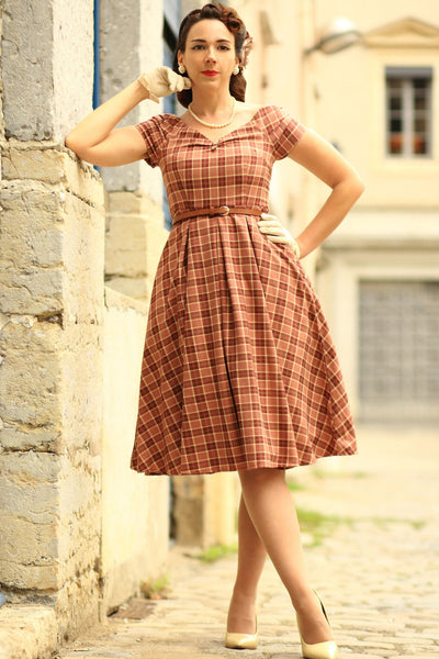 PRE ORDER Lily Burgundy Tartan Off Shoulder Swing Dress