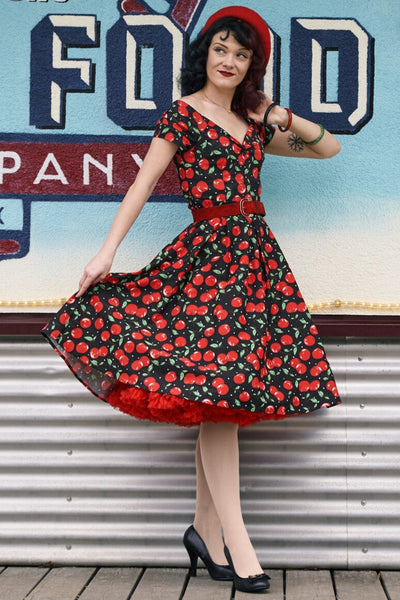 Lily Off Shoulder Cherry Swing Dress