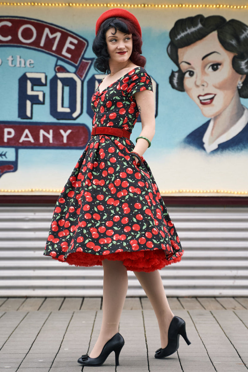 Lily Off Shoulder Cherry Swing Dress