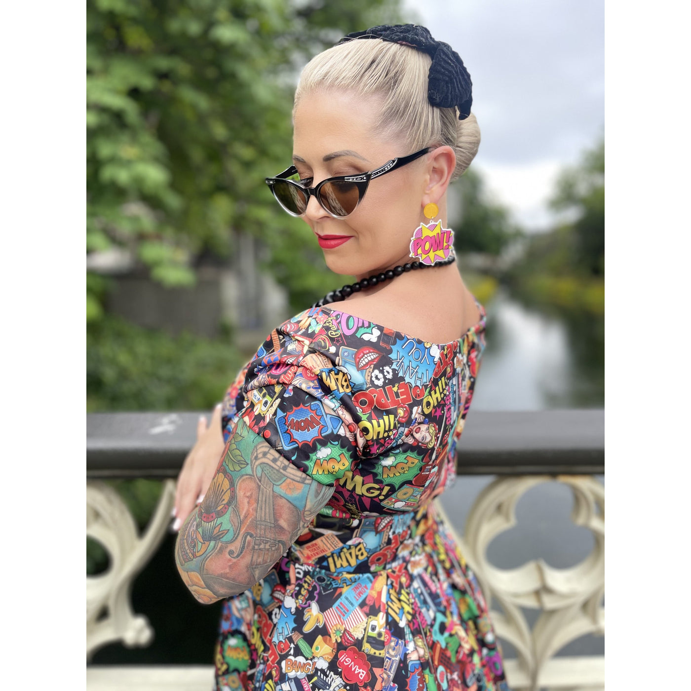 Lily Retro Off Shoulder Pop Art Circle Dress