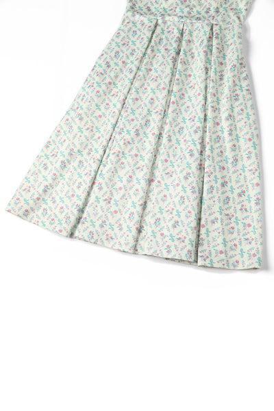 PRE ORDER Lily Cream Off Shoulder 50s Inspired Floral Grid Print Dress