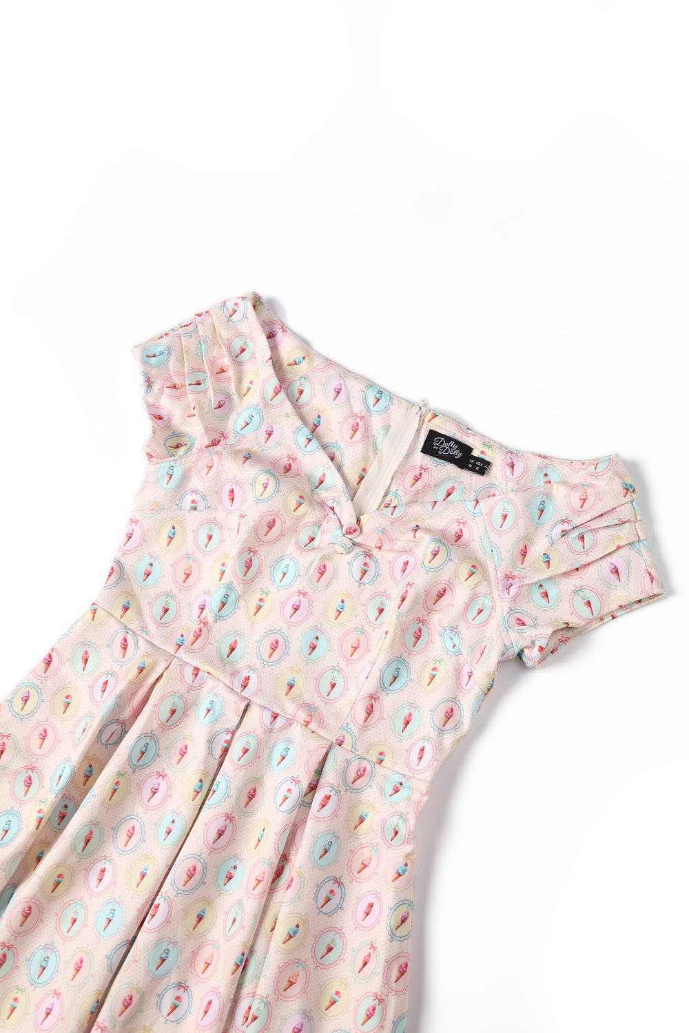 PRE ORDER Lily Cream Off Shoulder 50s Inspired Colorful Gelato Print Dress