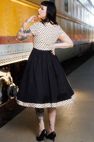 EU STOCK Lily Off Shoulder Cream Polka Dot Swing Dress