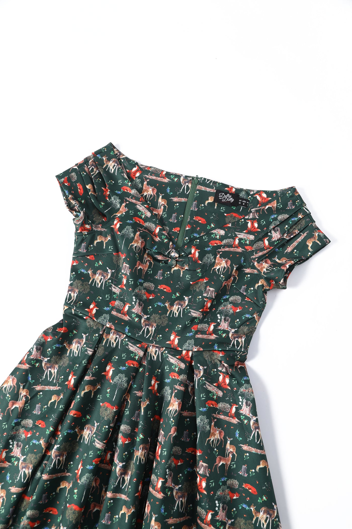 Lily Dark Green Off Shoulder Woodland Print Dress