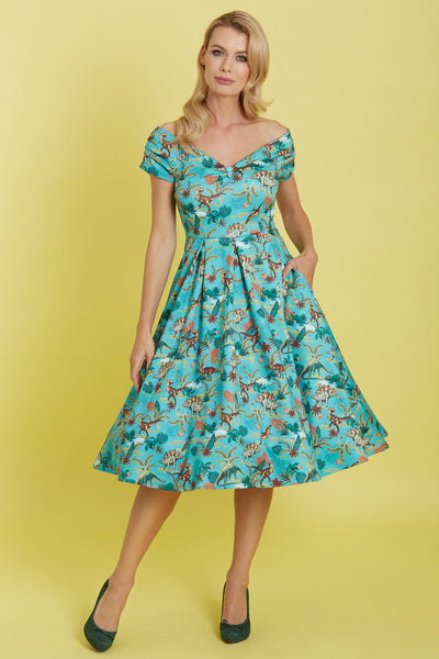 EU STOCK Lily Green Forest Dinosaur Off Shoulder Dress