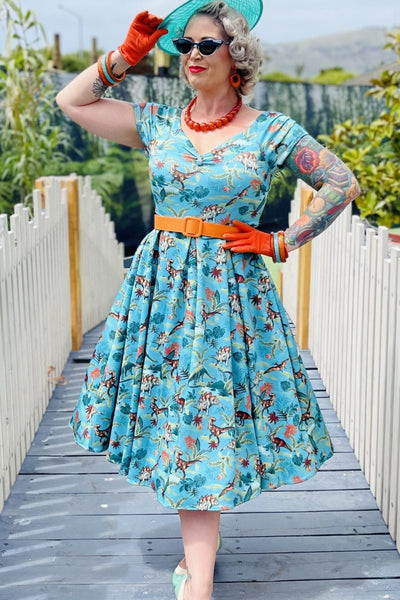EU STOCK Lily Green Forest Dinosaur Off Shoulder Dress