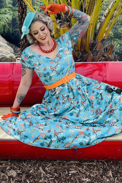 EU STOCK Lily Green Forest Dinosaur Off Shoulder Dress