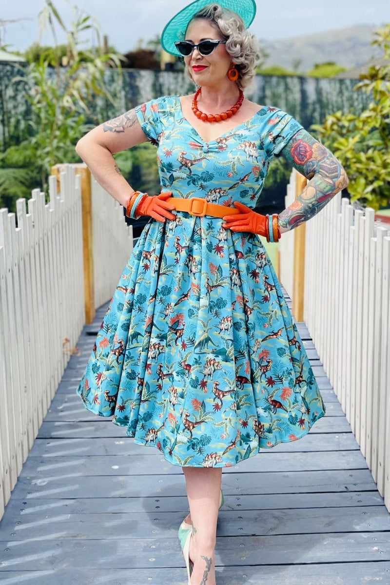 EU STOCK Lily Green Forest Dinosaur Off Shoulder Dress