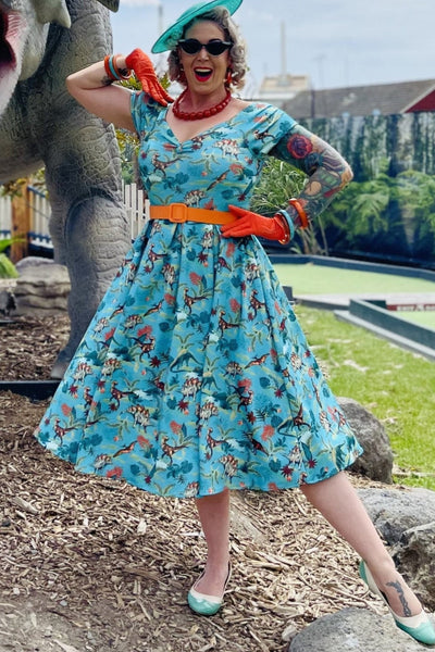 EU STOCK Lily Green Forest Dinosaur Off Shoulder Dress