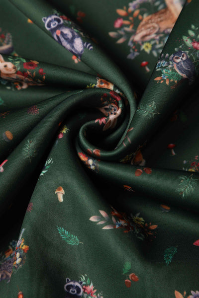 Lily Retro Off Shoulder in Dark Green & Forrest Animals Swing Dress