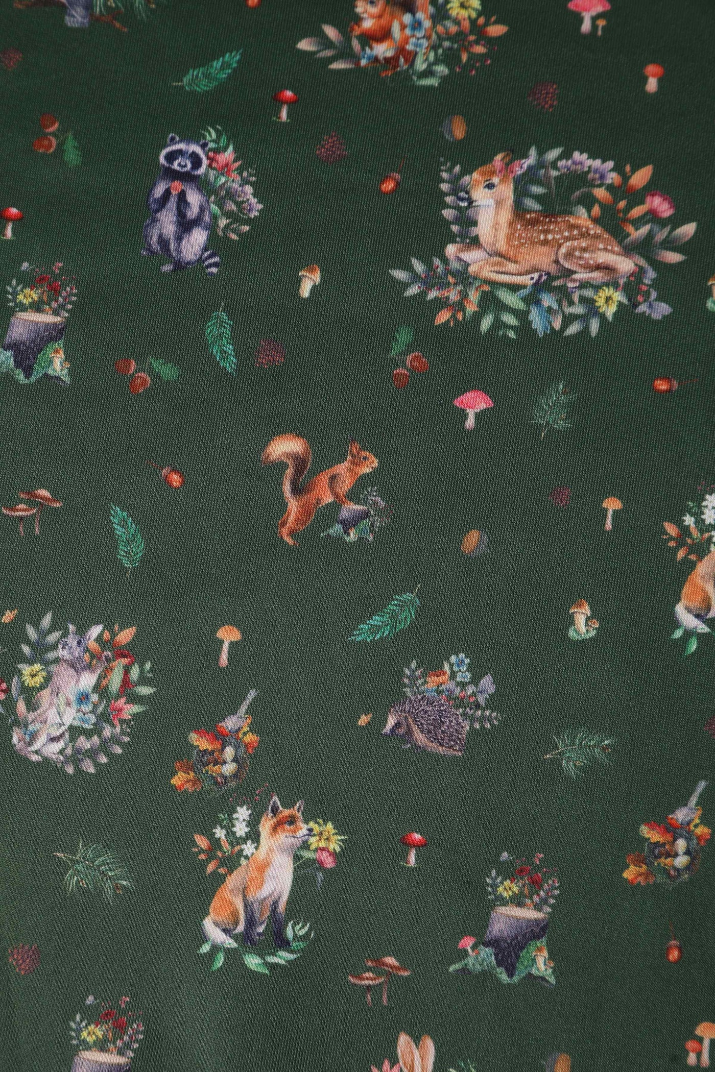 Lily Retro Off Shoulder in Dark Green & Forrest Animals Swing Dress