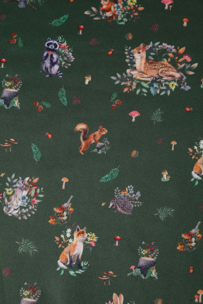 Lily Retro Off Shoulder in Dark Green & Forrest Animals Swing Dress