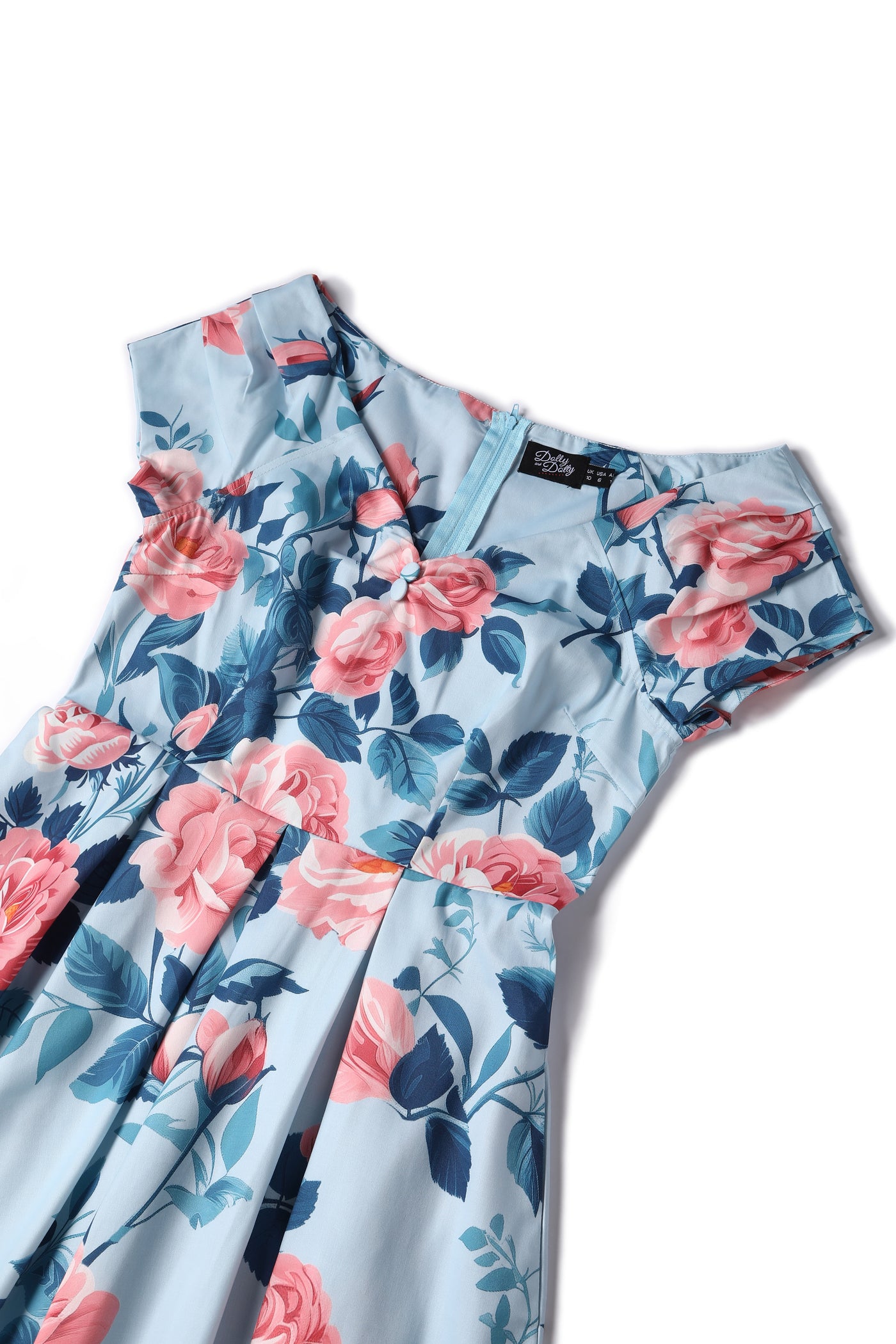 Lily Light Blue Off The Shoulder Coral Rose Print Dress