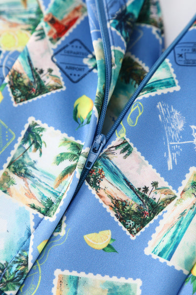 EU STOCK Lily Light Blue Off Shoulder 50s Inspired Stamp Print Dress