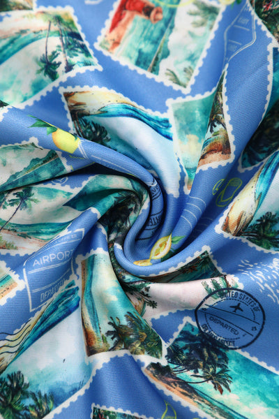 EU STOCK Lily Light Blue Off Shoulder 50s Inspired Stamp Print Dress