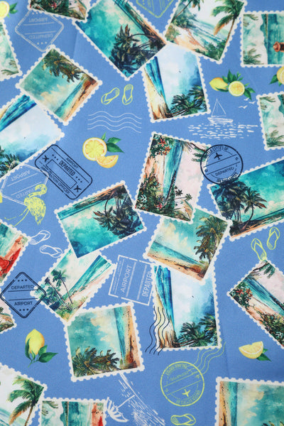 EU STOCK Lily Light Blue Off Shoulder 50s Inspired Stamp Print Dress