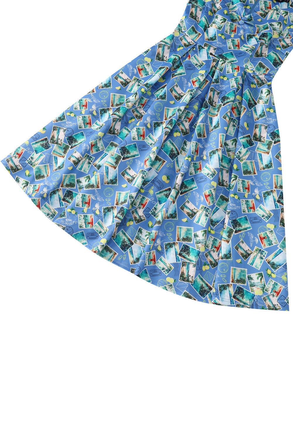 EU STOCK Lily Light Blue Off Shoulder 50s Inspired Stamp Print Dress