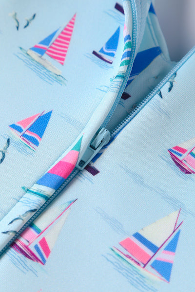 Lily Nautical Sailboat Blue Off Shoulder Dress