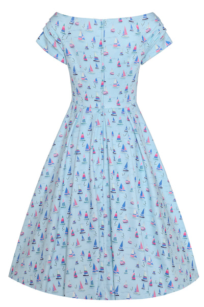Lily Nautical Sailboat Blue Off Shoulder Dress