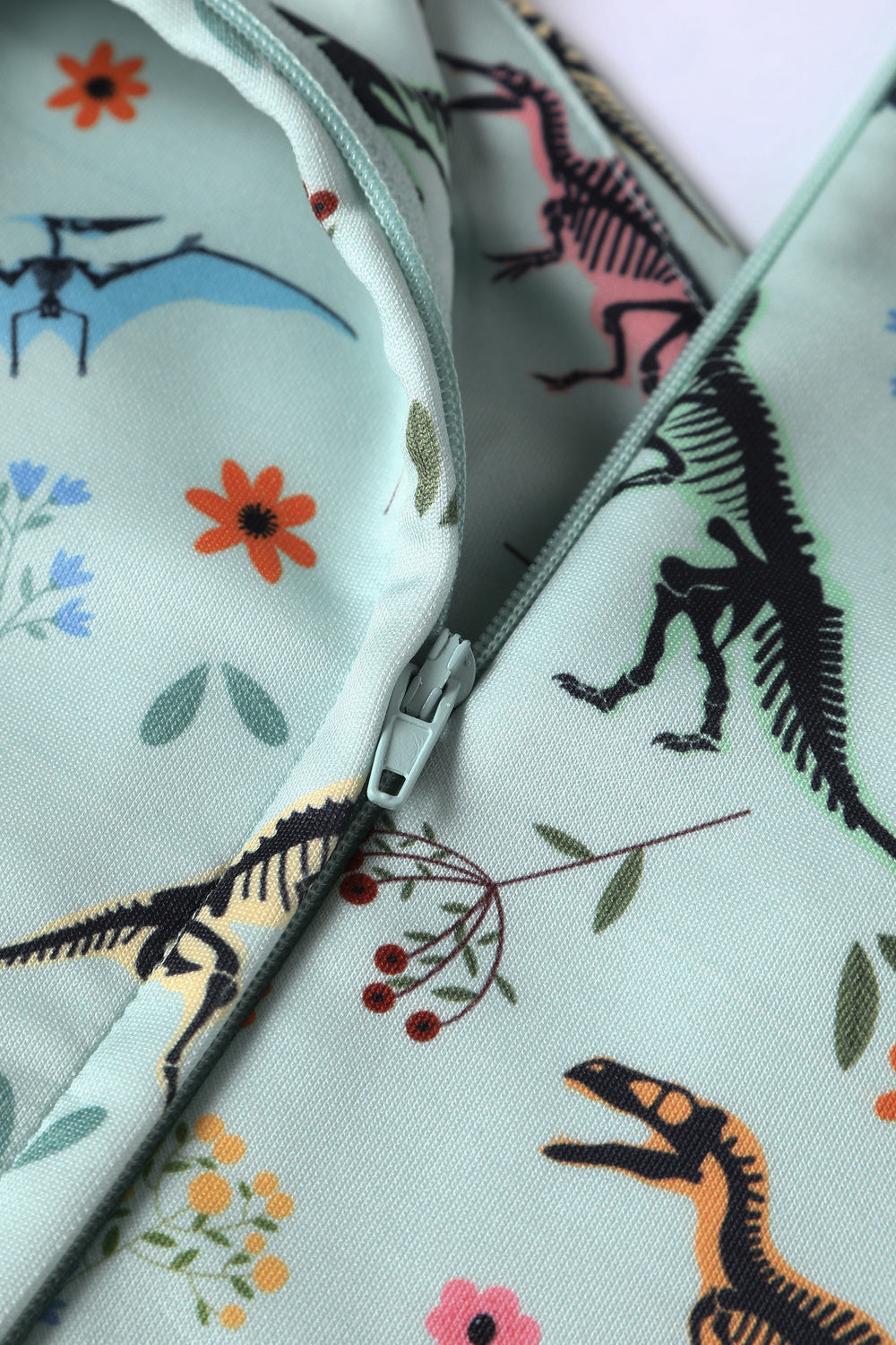 Lily Retro Off Shoulder in Light Green & Dino Print Swing Dress