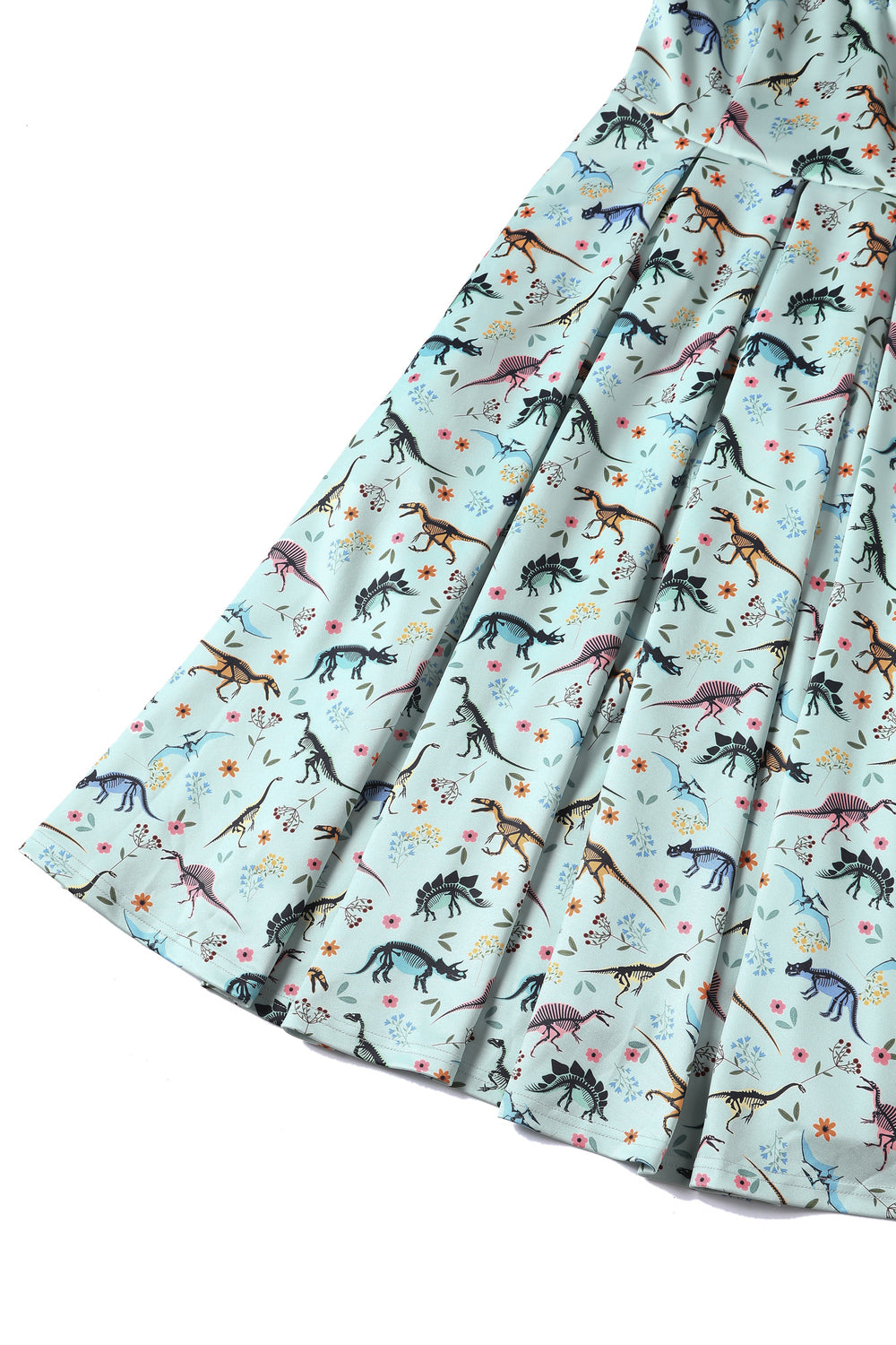 Lily Retro Off Shoulder in Light Green & Dino Print Swing Dress