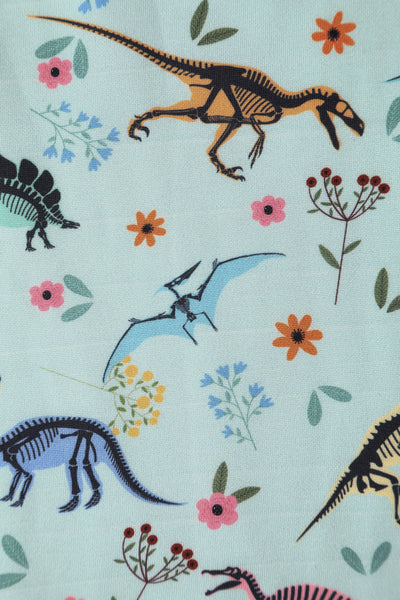 Lily Retro Off Shoulder in Light Green & Dino Print Swing Dress