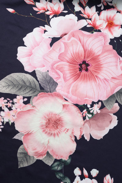 EU STOCK Lily Navy Blue Off Shoulder Large Floral Print Dress