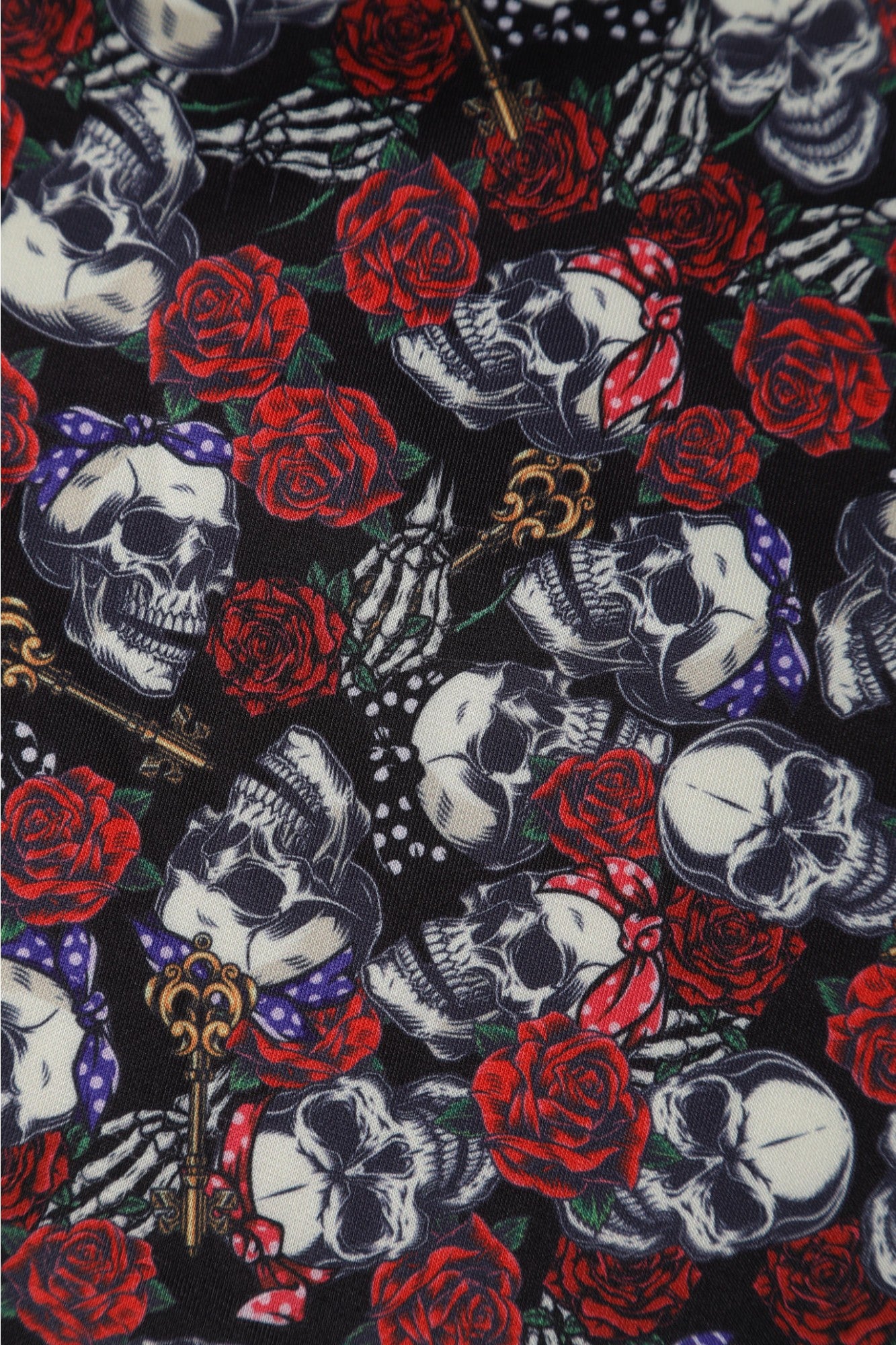 Lily Retro Off Shoulder Black Skulls & Roses Print Swing Dress