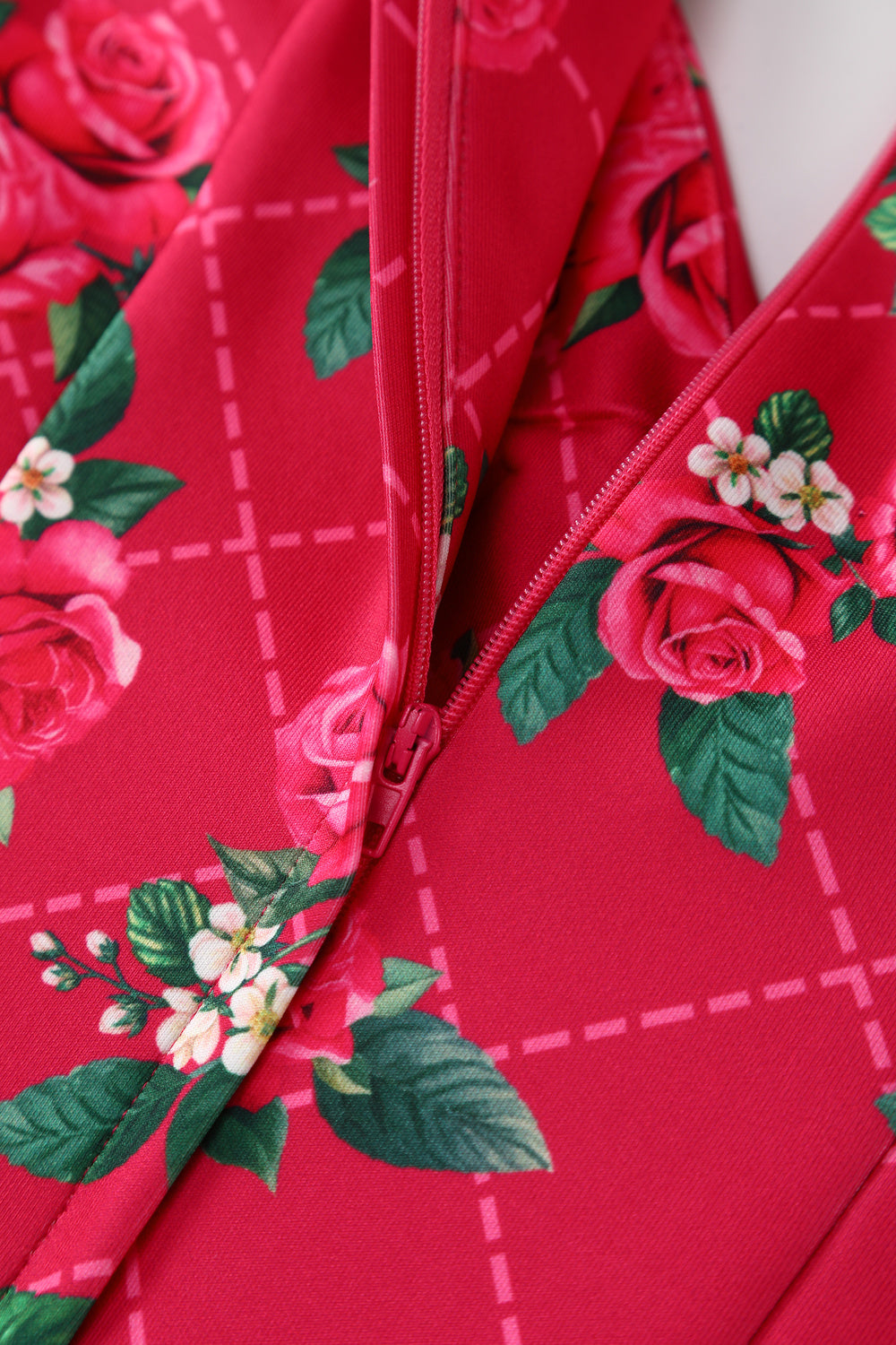 PRE ORDER Lily Pink Off Shoulder 50s Inspired Rose Grid Print Dress