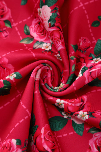 EU STOCK Lily Pink Off Shoulder 50s Inspired Rose Grid Print Dress