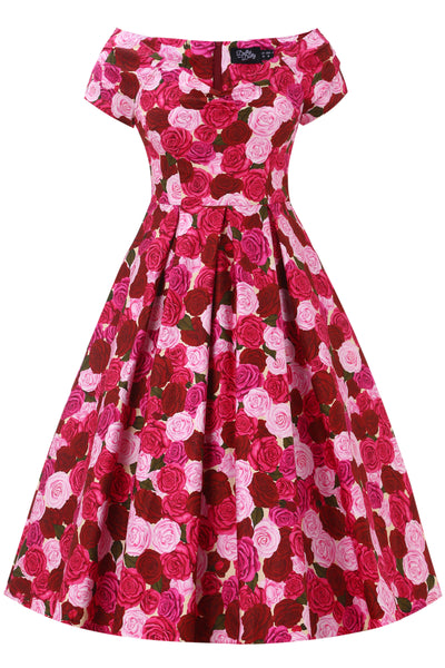 Lily Pink Rose Garden Off Shoulder Dress