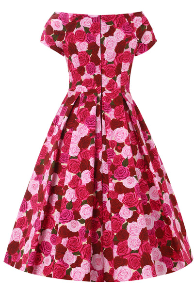 Lily Pink Rose Garden Off Shoulder Dress