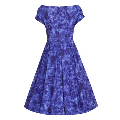 PRE ORDER Lily Purple Off Shoulder Blue Floral Silhouette Print Swing Dress