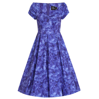 PRE ORDER Lily Purple Off Shoulder Blue Floral Silhouette Print Swing Dress
