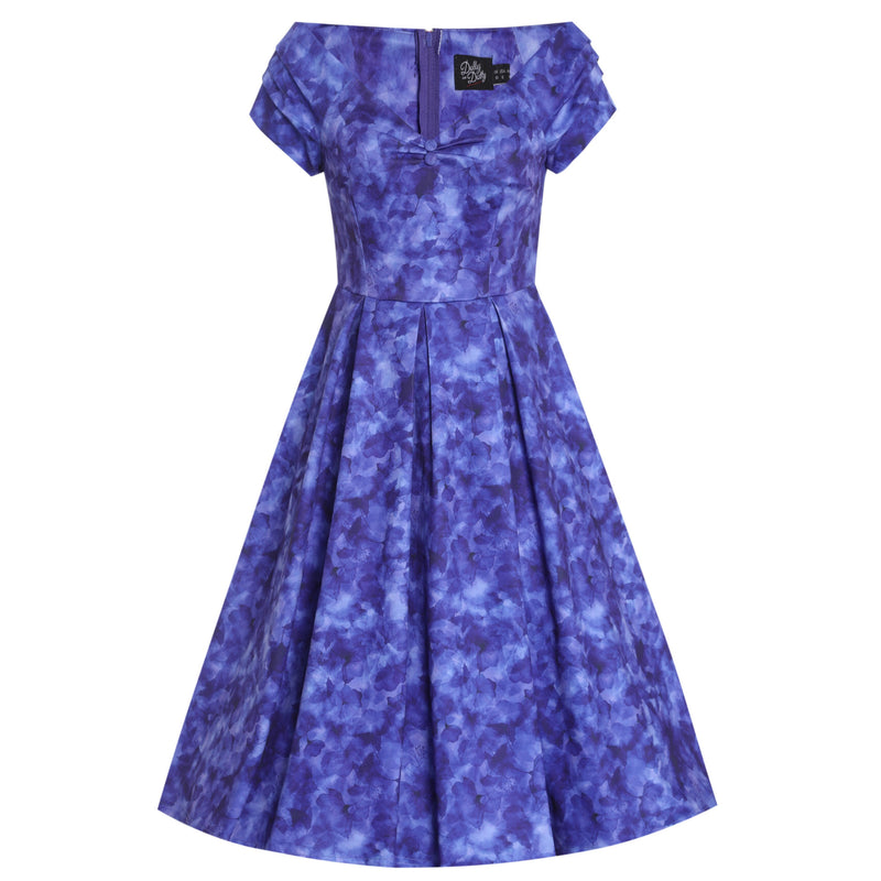 PRE ORDER Lily Purple Off Shoulder Blue Floral Silhouette Print Swing Dress