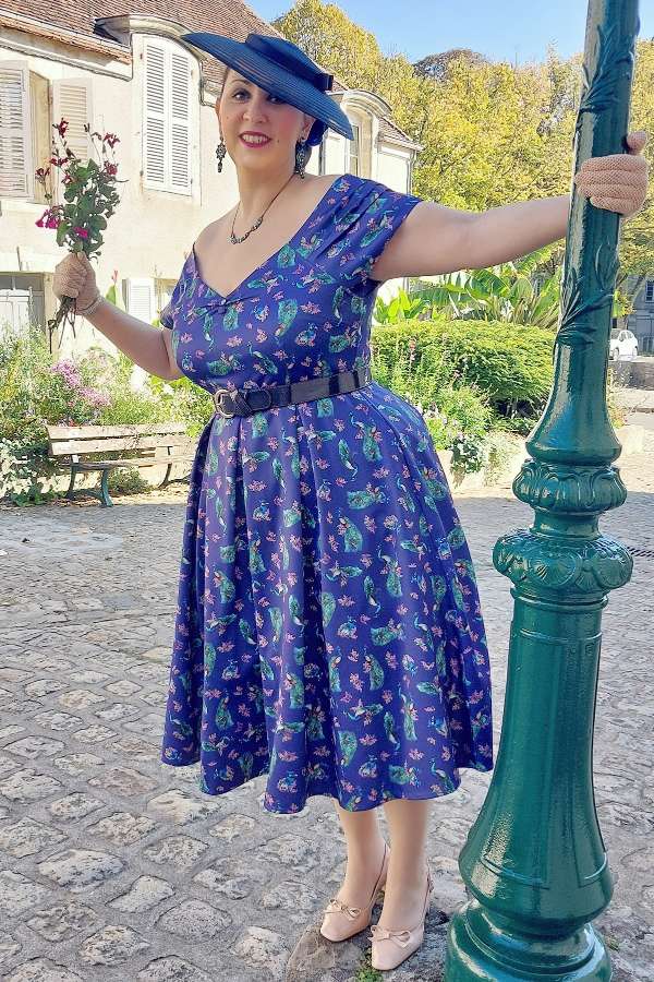 Lily Off Shoulder Purple Peacock Swing Dress