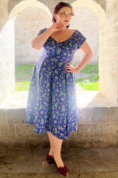 Lily Off Shoulder Purple Peacock Swing Dress